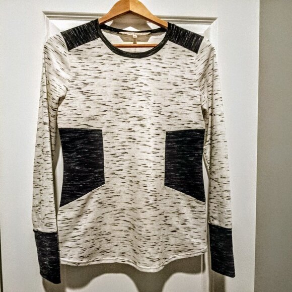 RACHEL Rachel Roy Tops - Rachel Roy B&W Heather Pattern Color Block LS Top